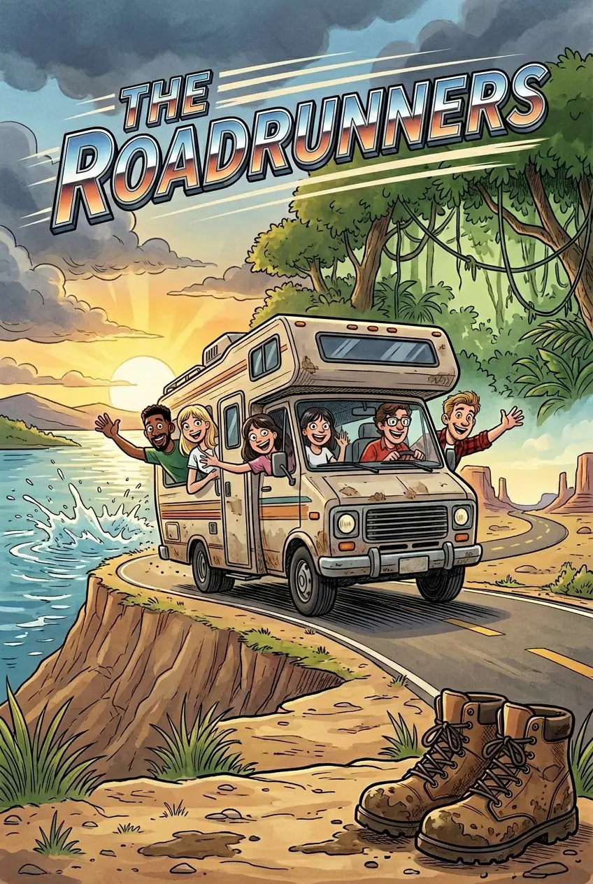 Illustrated travel adventure comic book cover