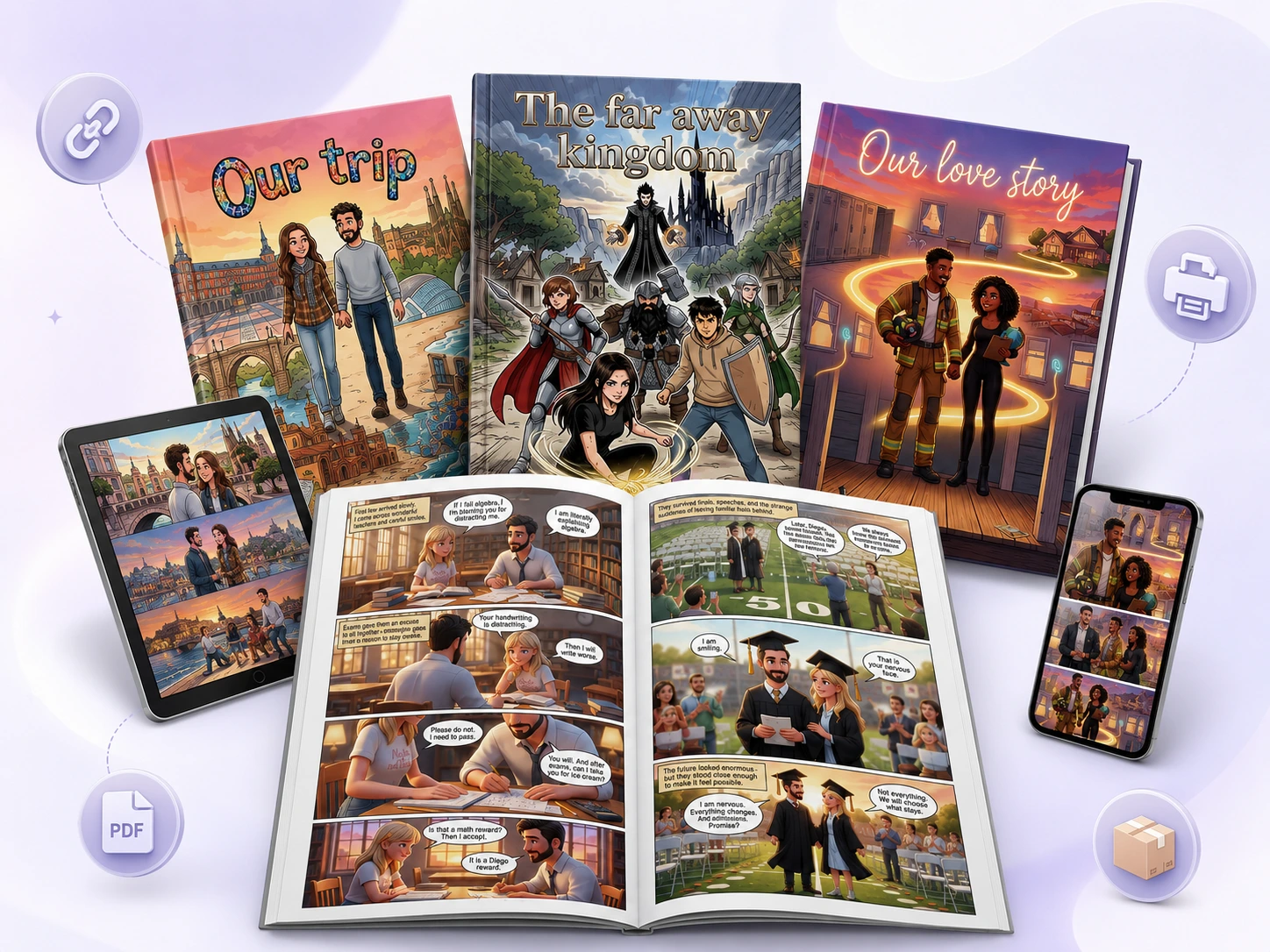 A printed personalized comic book made with myComics.ai, held in hand and delivered to the door